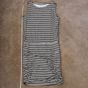 Athlete sleeveless casual black/ivory striped casual dress size L